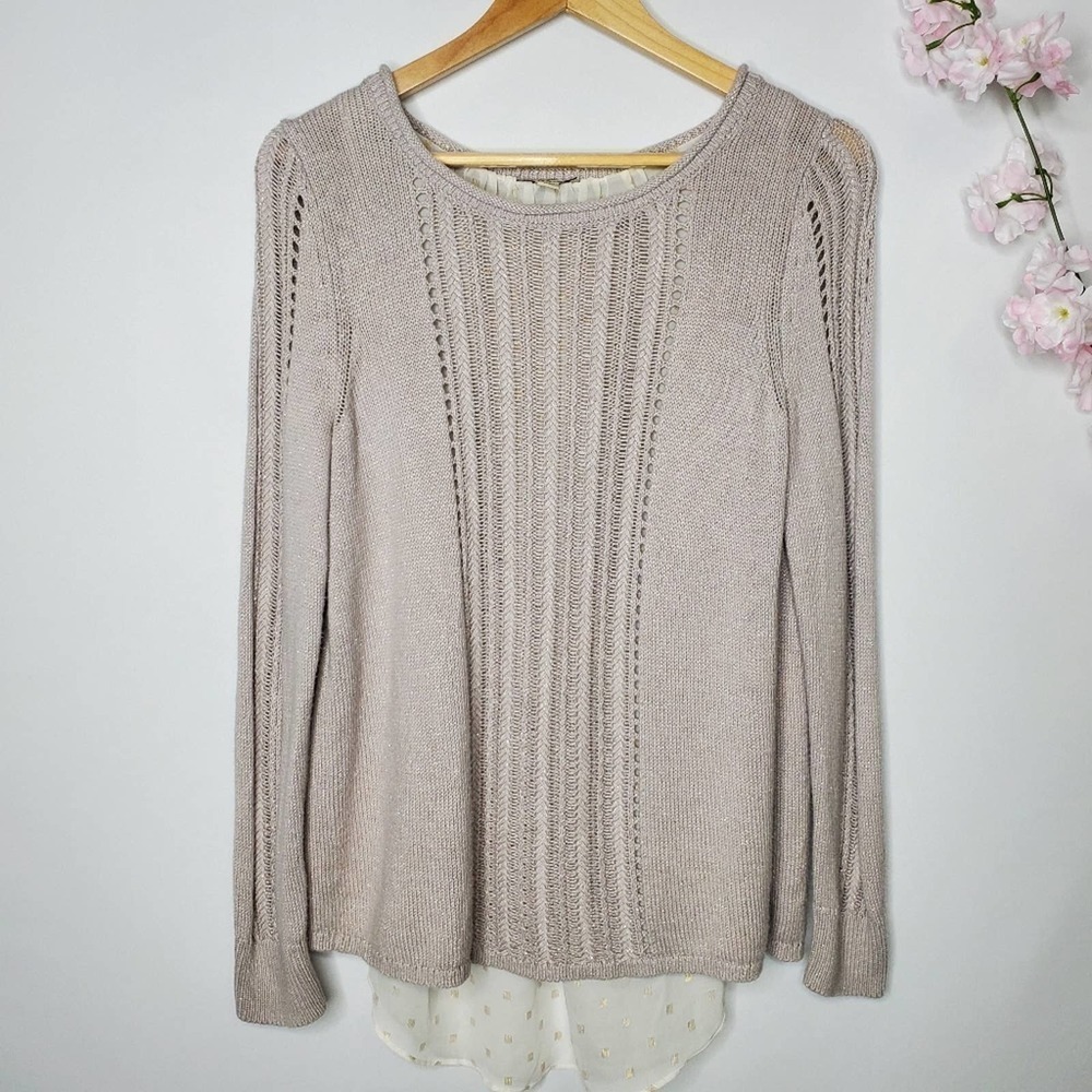 Lucky Brand Split Back Layered Sweater Beige Size… - image 2